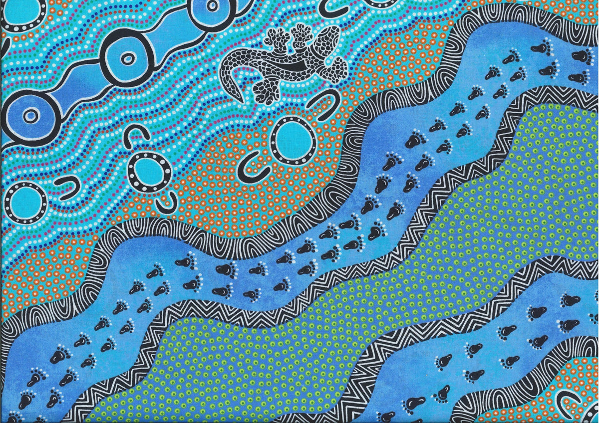 Australian Aboriginals Quilt Fabric - Mulaka Hunting in Blue - MHBL