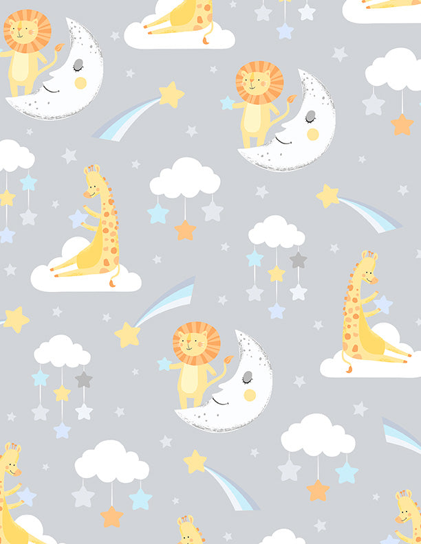Baby's Adventure Quilt Fabric - Large Allover Print in Gray - 1876 69308 915