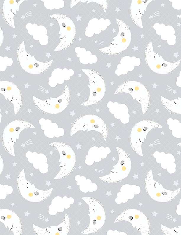 Baby's Adventure Quilt Fabric - Moon and Cloud Toss in Gray - 1876 69309 991