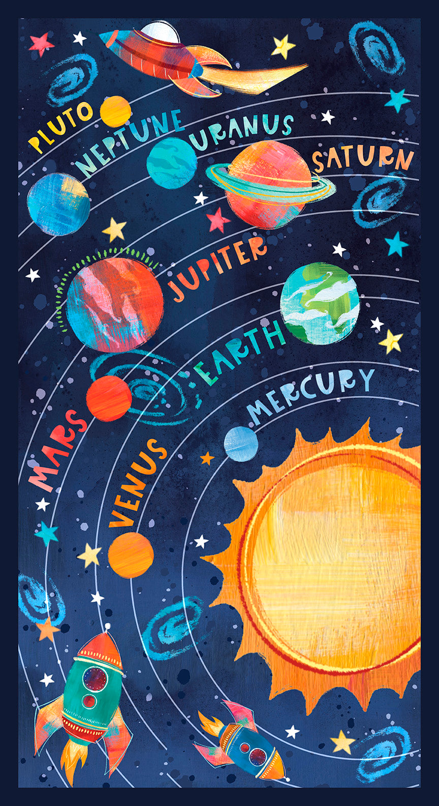 Blast Off Quilt Fabric - Solar System Panel - 2798P-77 - SOLD AS A 24" PANEL