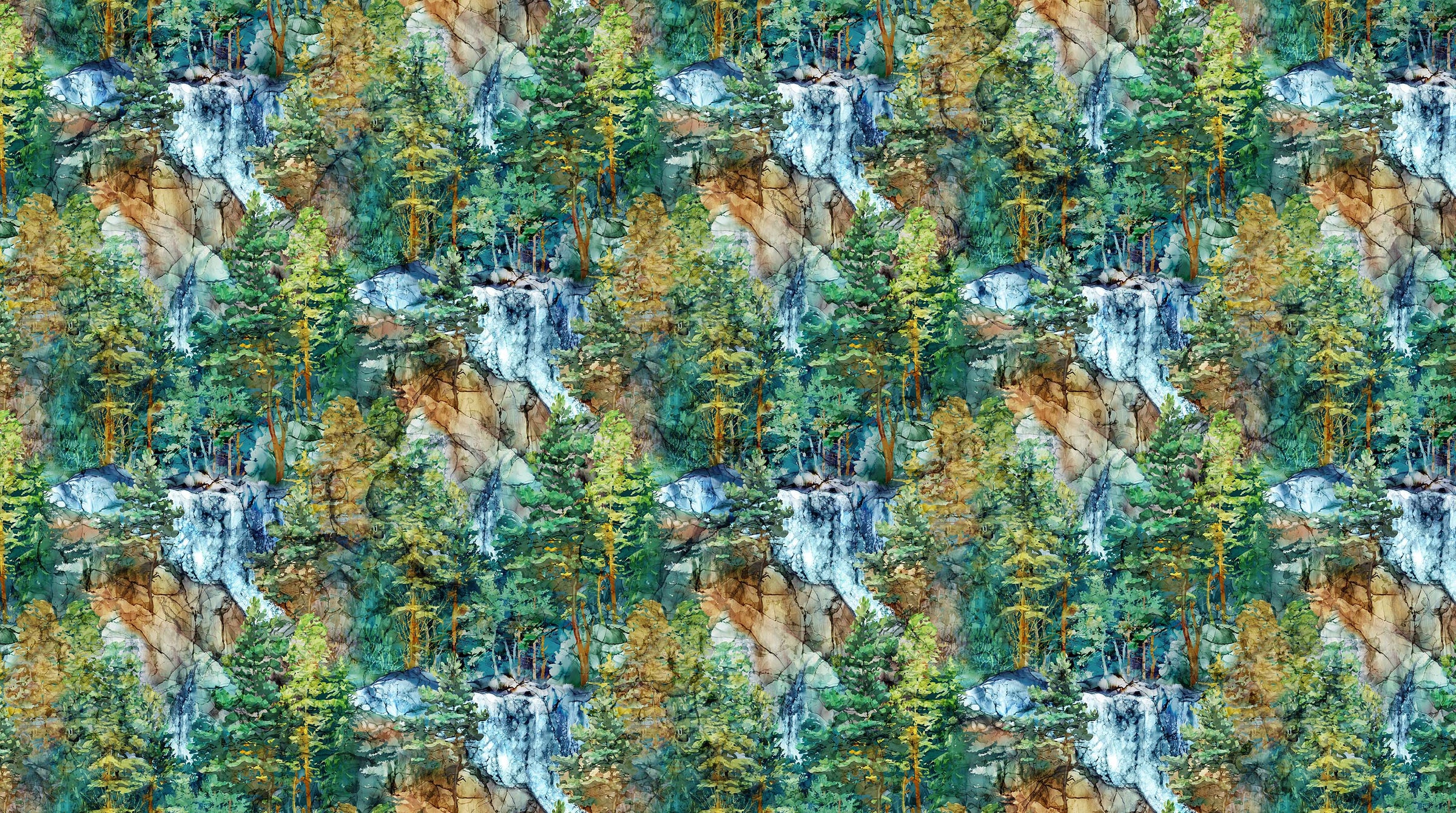 Cedarcrest Falls Quilt Fabric - All-over Scenic in Teal/Multi - DP26907-66