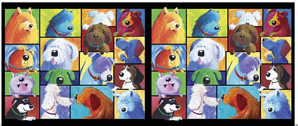 Dog Talk Quilt Fabric - Dog Patches Panel in Multi - 1649-29530-X - SOLD AS A 17" PANEL