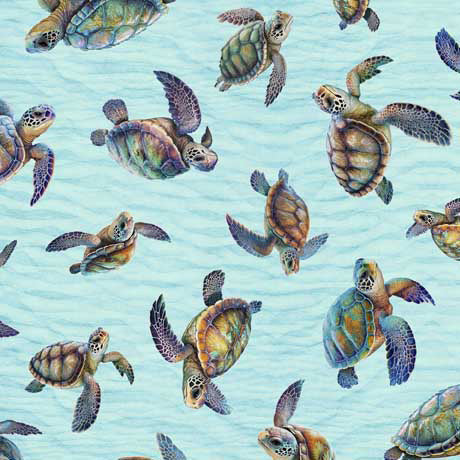 Endless Blues Quilt Fabric -  Sea Turtle Toss in Aqua - 2600 30044 Q