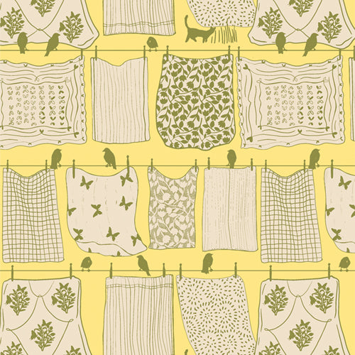 Fresh Linen Quilt Fabric - Clothesline Breeze in Yellow - FRE32314