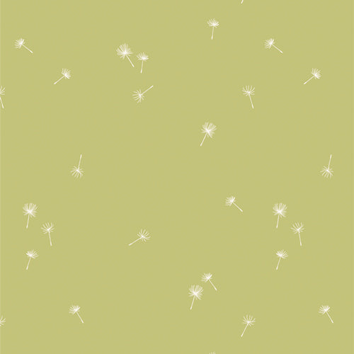 Fresh Linen Quilt Fabric - Dancing Dandelions in Crisp Green - FRE32312