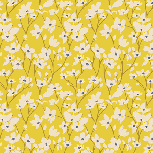 Fresh Linen Quilt Fabric - Dogwood in Sunlight Yellow - FRE32315