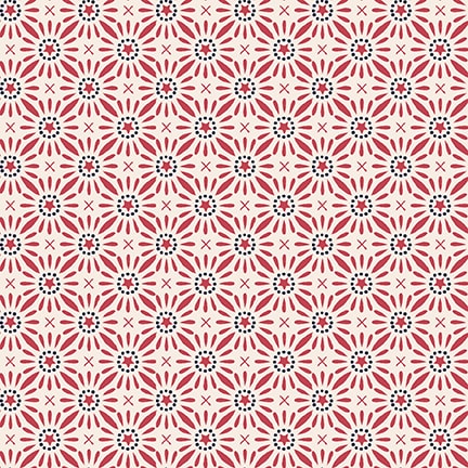 Friday Harbor Quilt Fabric - Star Flowers in Cream/Red - 3177-48