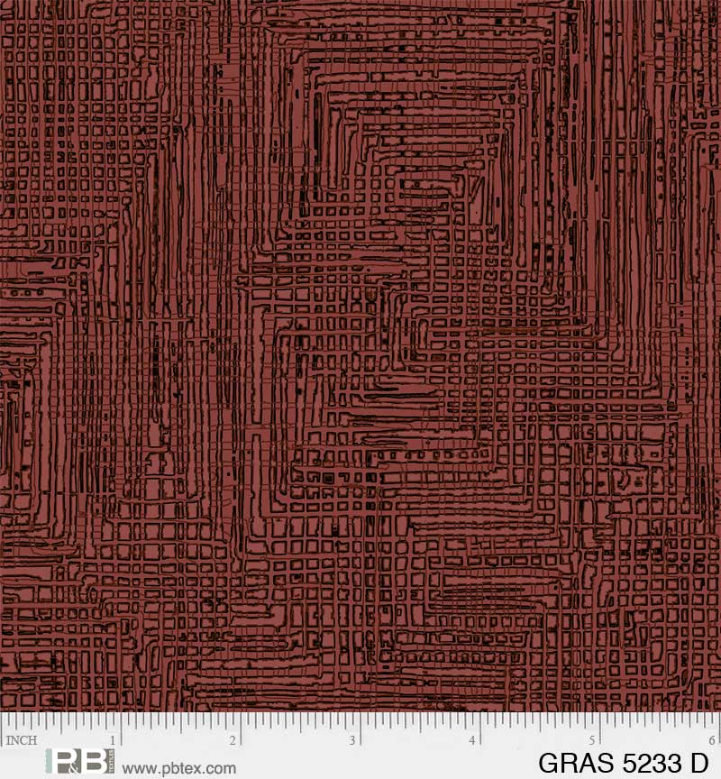 Grass Roots Quilt Fabric - Grasscloth in Brick Red - GRAS 05233 D
