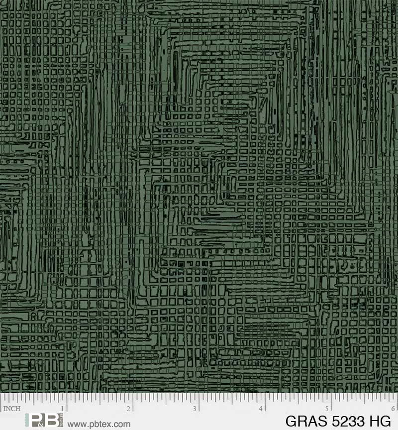 Grass Roots Quilt Fabric - Grasscloth in Dark Green - GRAS 05233 HG
