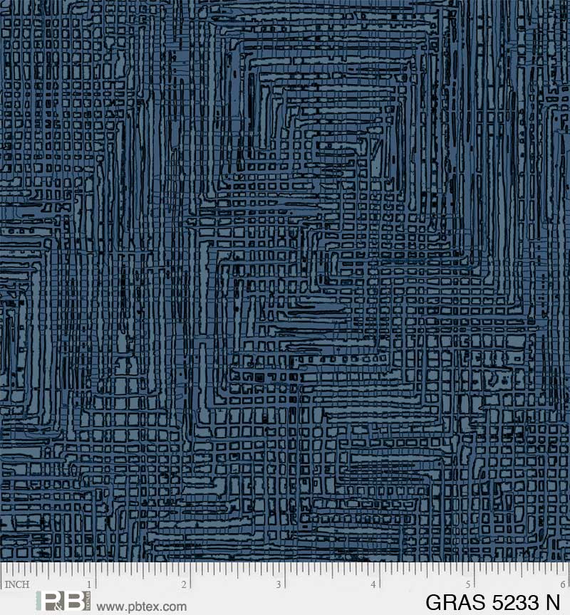 Grass Roots Quilt Fabric - Grasscloth in Navy Blue - GRAS 05233 N