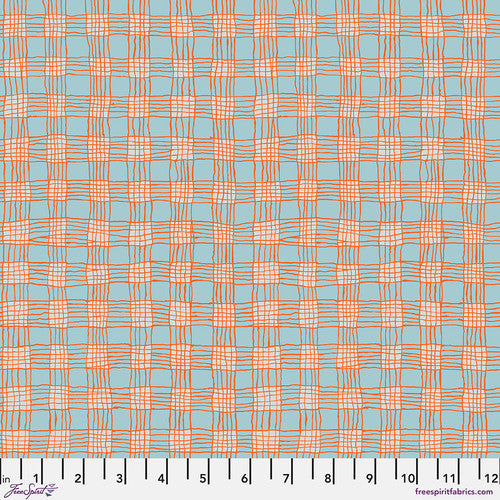 Kaffe Fassett Collective August 2023 Quilt Fabric - Gingham in Blue/Orange - PWBM089.GREY