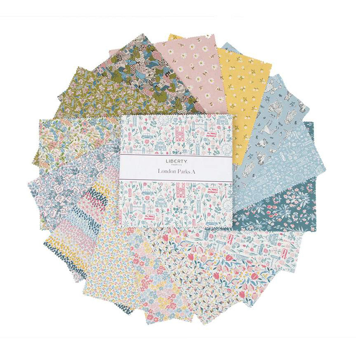 Liberty London Parks Quilt Fabric - 10 Inch Stacker in A Pinks and Blues - set of 42 10" squares -  10-LLONDONPARKSA-42
