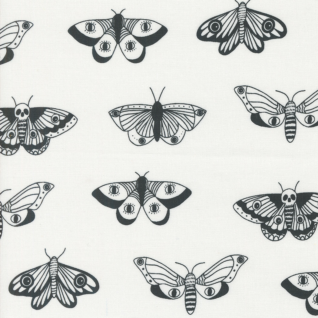 Noir Quilt Fabric - Mystic Moth in Ghost White - 11543 21