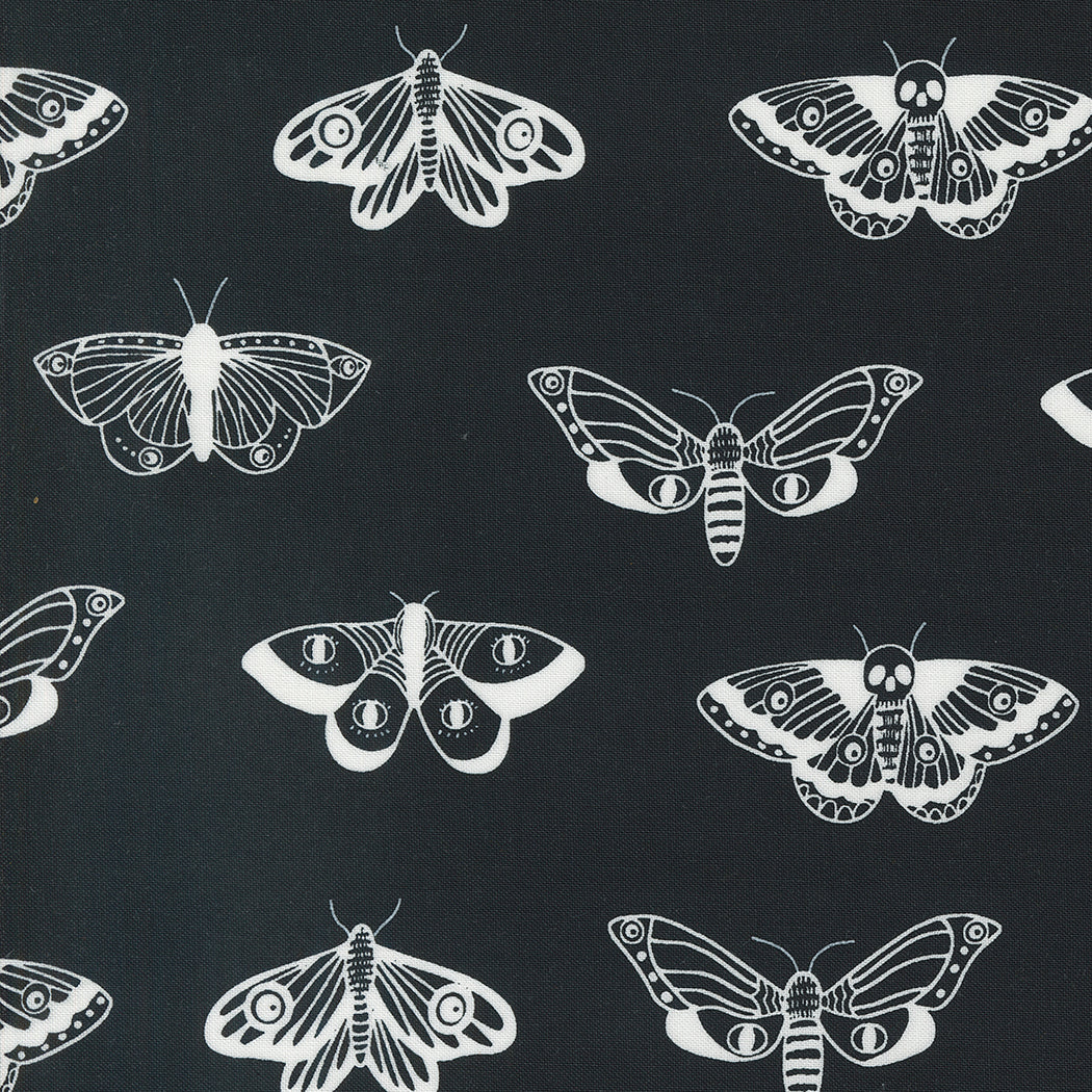 Noir Quilt Fabric - Mystic Moth in Midnight Black/Ghost White - 11543 23