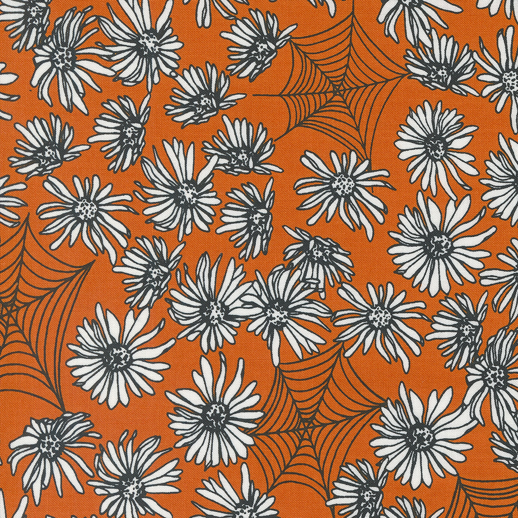 =Noir Quilt Fabric - Whispering Webs in Pumpkin Orange - 11541 24