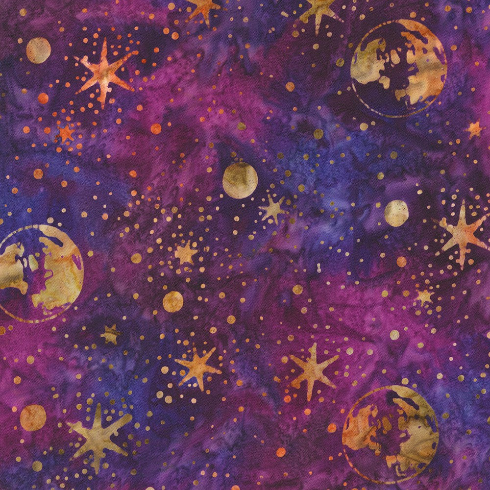 Orbital Sunrise Batik Quilt Fabric - Earth and Space in Midnight Purple - AKW-22532-460 MIDNIGHT PURPLE