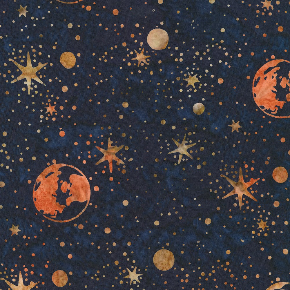 Orbital Sunrise Batik Quilt Fabric - Earth and Space in Starry Night Blue - AKW-22532-312 STARRY NIGHT