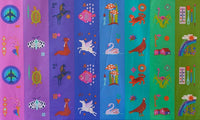 P334 - Postmark Quilt Fabric by Alison Glass - Ephemera Panel in Cool (Purple/Blue/Green) - A-1124-BG - SOLD AS A 24" PANEL