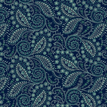 Quiet Grace Quilt Fabric - Swirled Paisley in Navy Blue - 934-77