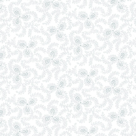 Quilter's Flour V Quilt Fabric - Vines with Three Petal Flowers in White on White - 1267-01W