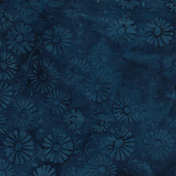 Red White and Blooms Batik Quilt Fabric - Daisy in Blue Ocean - 112313580