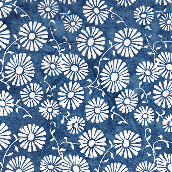 Red White and Blooms Batik Quilt Fabric - Daisy in French Blue - 112313560