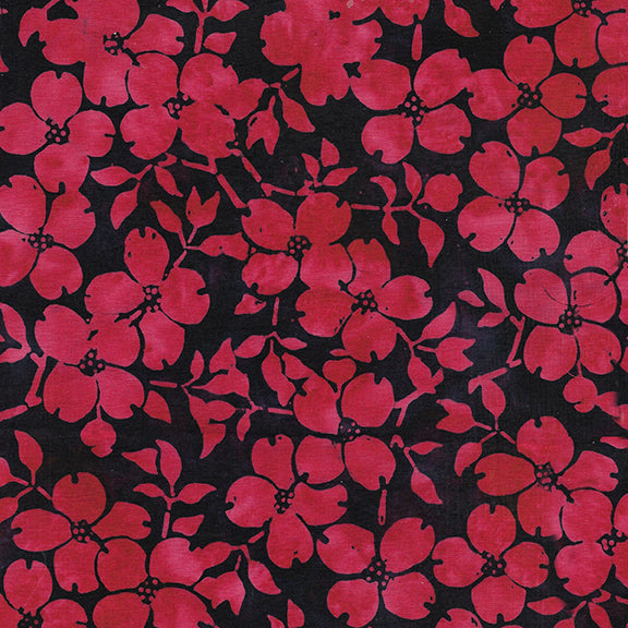 Red White and Blooms Batik Quilt Fabric - Dogwood in Blue Storm - 112314590