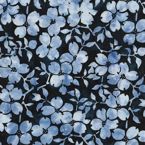 Red White and Blooms Batik Quilt Fabric - Dogwood in Midnight Blue - 112314595