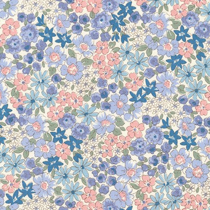 Sevenberry Petite Garden Quilt Fabric - Floral in Blue/Pink on Cream - 6163 D6 3 - Imported from Japan