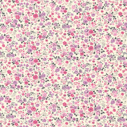 Sevenberry Petite Garden Quilt Fabric - Tiny Floral in Purple/Pink on Cream - 6163 D3 1 - Imported from Japan