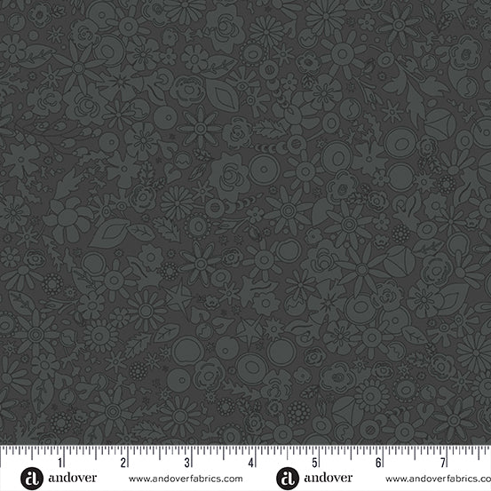 Sun Print 2024 Quilt Fabric by Alison Glass - Woodland Floral in Charcoal Gray/Black - A-790-K