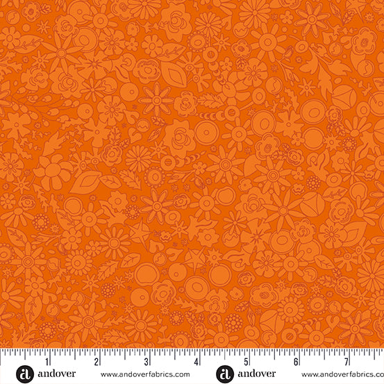 Sun Print 2024 Quilt Fabric by Alison Glass - Woodland Floral in Tangerine Orange - A-790-O