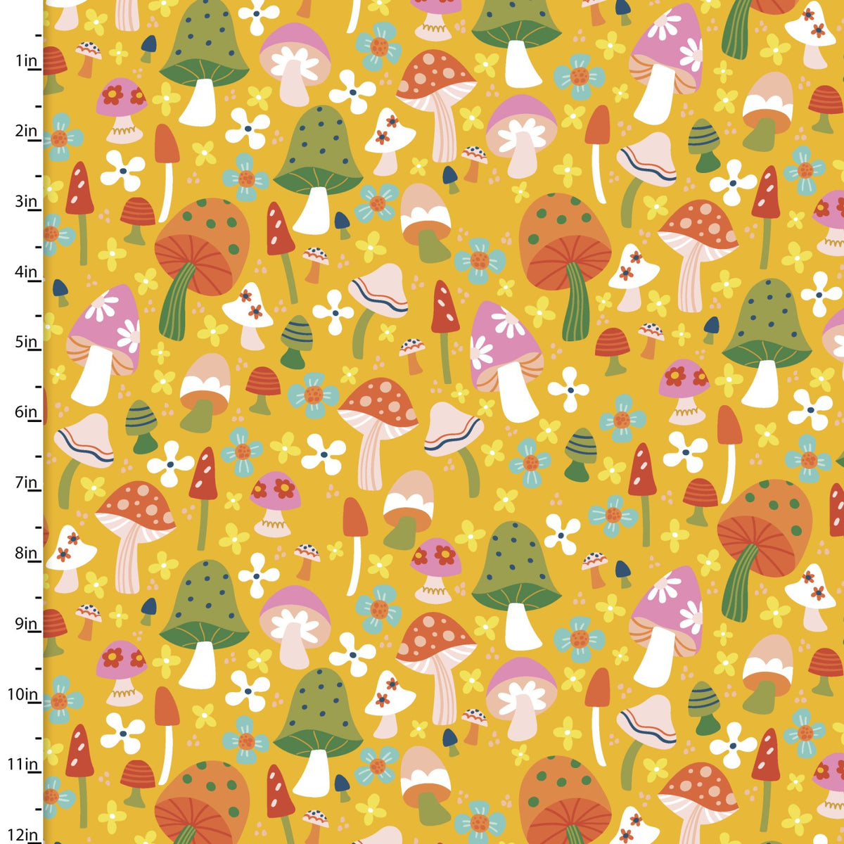 Susie Sunshine Quilt Fabric - Mushroom Field in Gold - 20708-GLD
