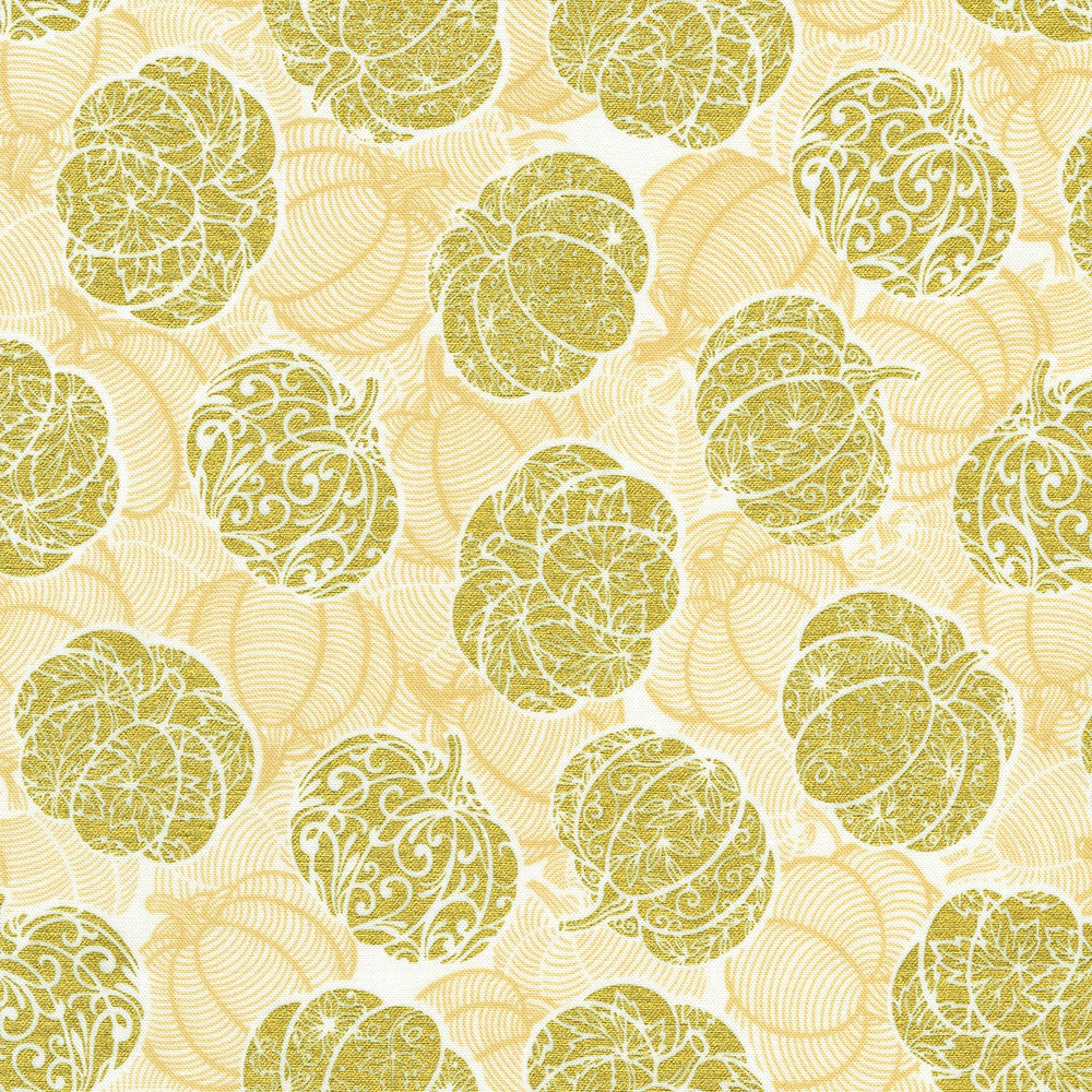 Sweet Pumpkin Spice Quilt Fabric - Gold Pumpkins on Natural (Cream) - SRKM-22324-14 NATURAL