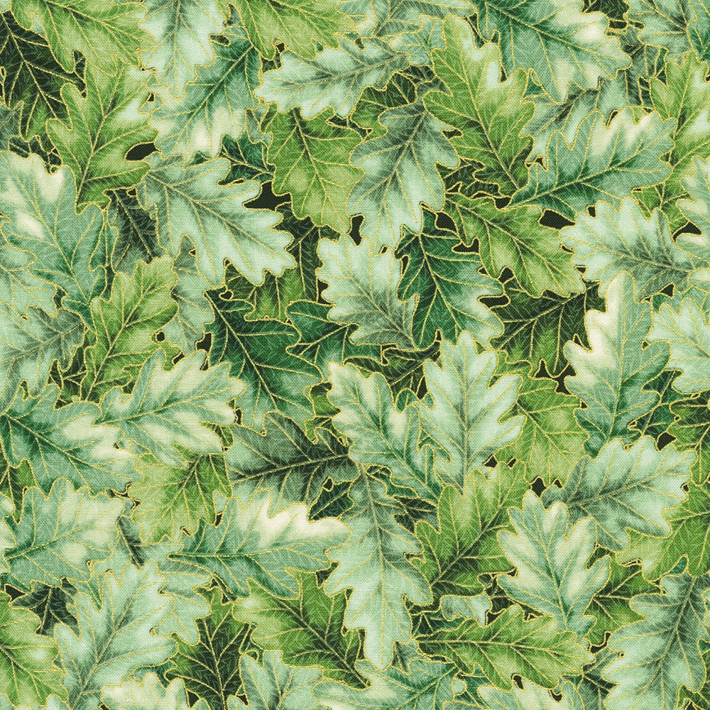 Sweet Pumpkin Spice Quilt Fabric - Oak Leaves in Eucalyptus Green - SRKM-22321-385 EUCALYPTUS