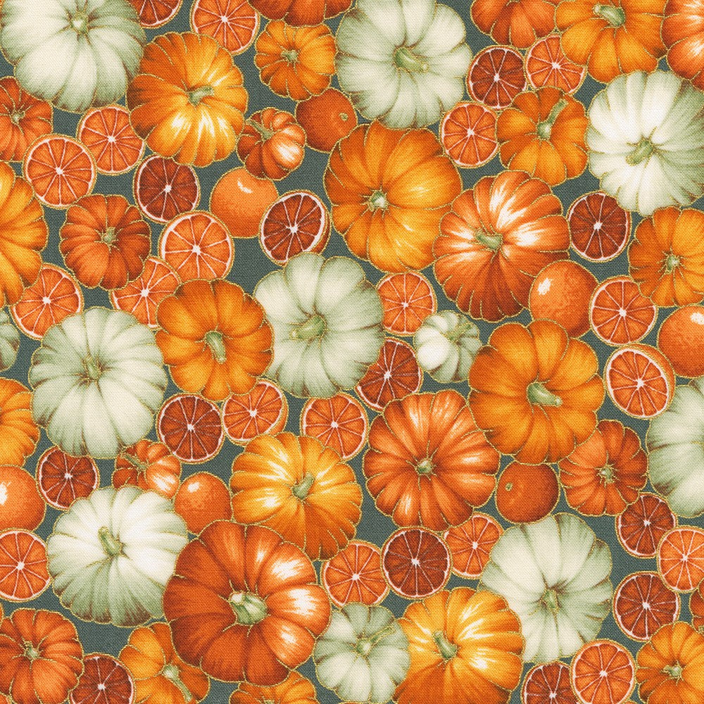Sweet Pumpkin Spice Quilt Fabric - Packed Pumpkins in Eucalyptus (Green/Multi) - SRKM-22322-385 EUCALYPTUS