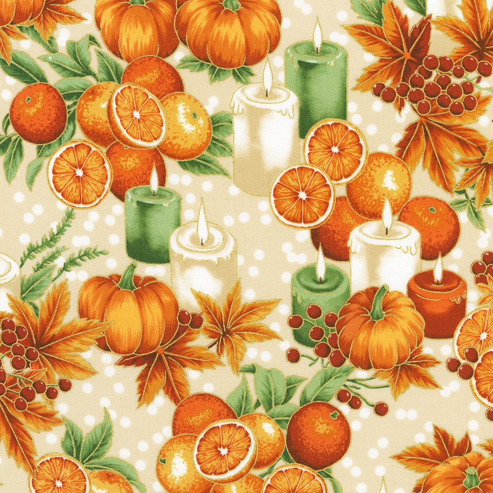 Sweet Pumpkin Spice Quilt Fabric - Pumpkins and Oranges in Natural (Cream/Multi) - SRKM-22319-14 NATURAL