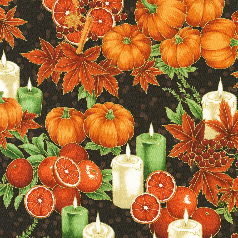 Sweet Pumpkin Spice Quilt Fabric - Pumpkins and Oranges in Walnut (Brown/Multi) - SRKM-22319-323 WALNUT