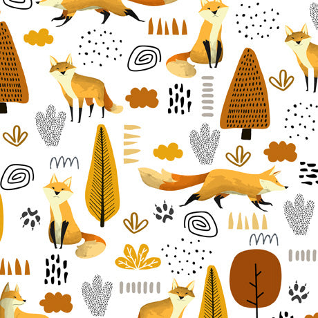 Teepee Trail Quilt Fabric - Foxes in White - 1649 29782 Z