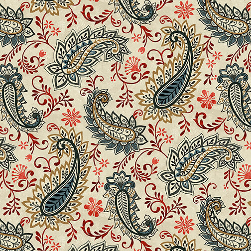 Le Poulet Quilt Fabric - Paisley in Cream - 5458-33