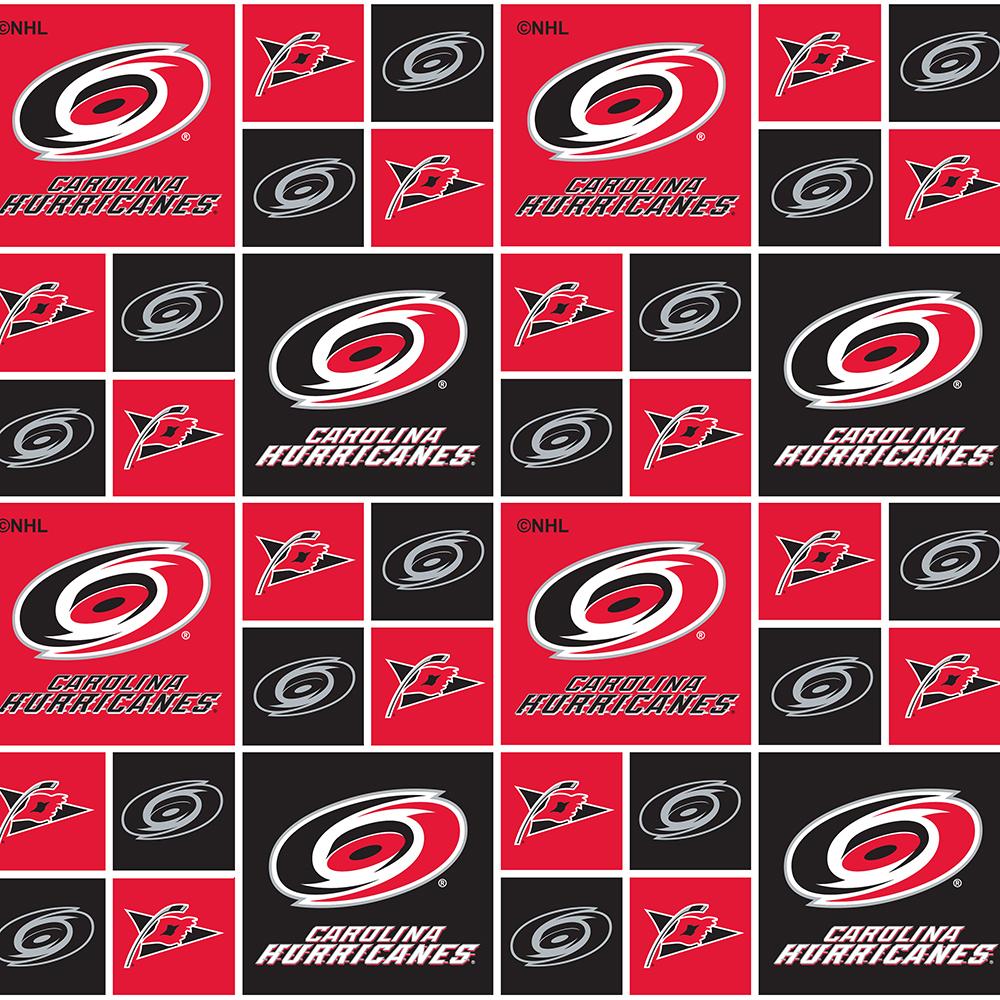 Carolina Hurricanes Quilt Fabric - Logo Squares in Red/Black - HUR 020