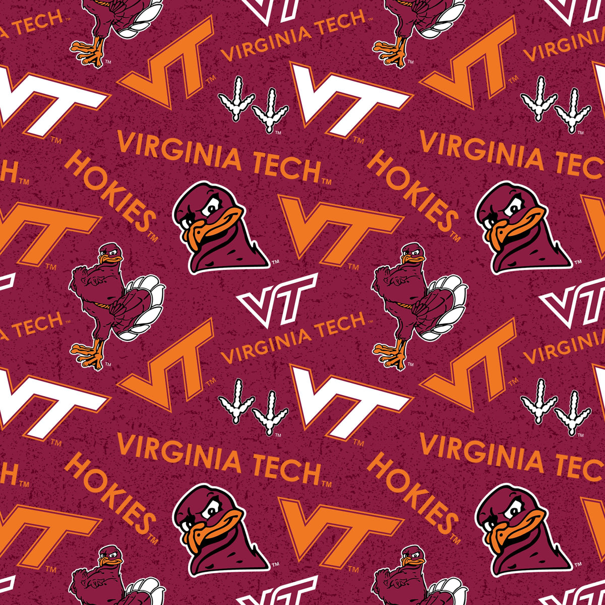 College Cottons Quilt Fabric - Virginia Tech Toss in Maroon - VT-1178