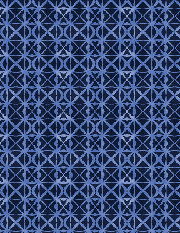 Indigo Splash Quilt Fabric - Ikat Diamond Tile in Blue  - 3049-15715-444
