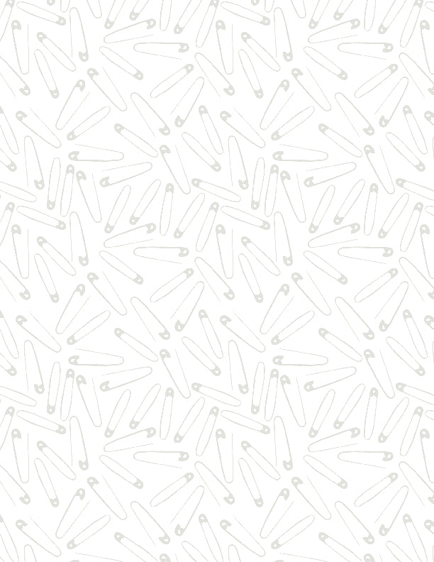 Sew Happy Quilt Fabric - Safety Pins in White on White - 1817