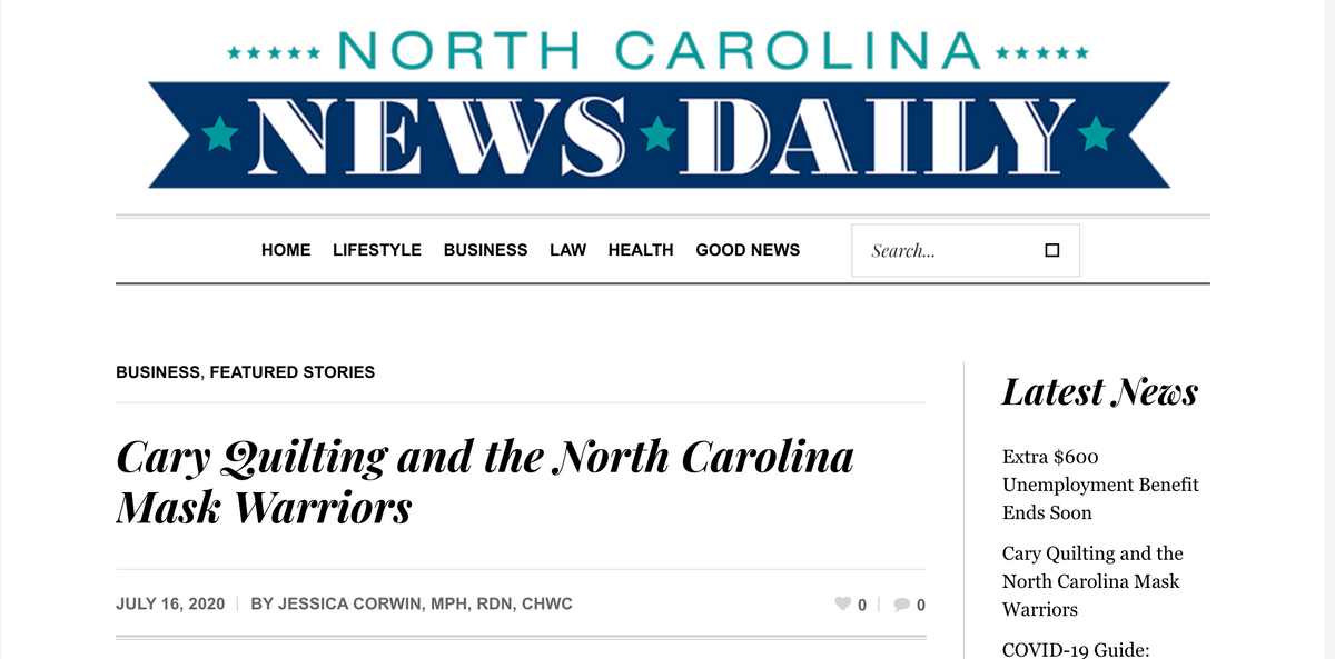 Cary Quilting Company and the NC Mask Warriors in the News