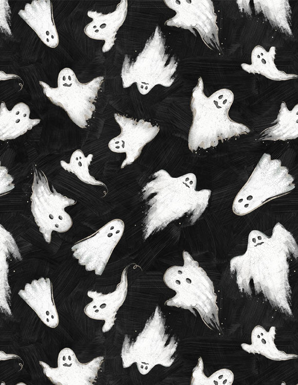 Midnight Hauntings Quilt Fabric - Ghosts All Over in Black - 3008 96483 919