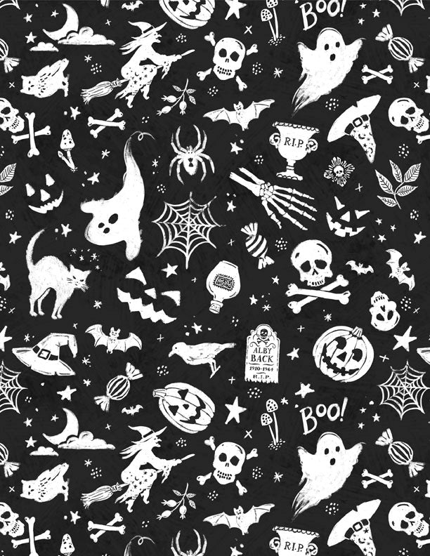 Midnight Hauntings Quilt Fabric - Haunting Toss in Black - 3008 96484 919