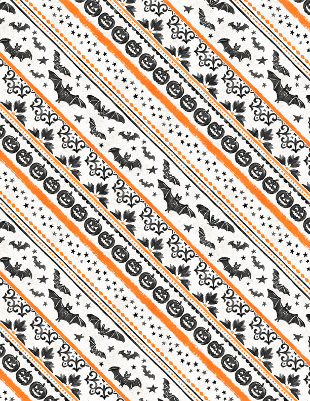 Midnight Hauntings Quilt Fabric - Ticking stripe in cream / orange - 3008 96486 198