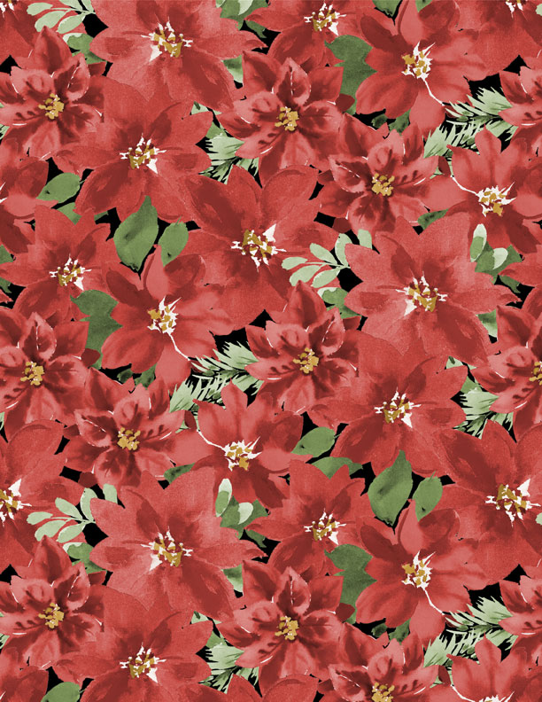 Cardinal Celebration - Packed Poinsettias on Black - 3072 37754-937