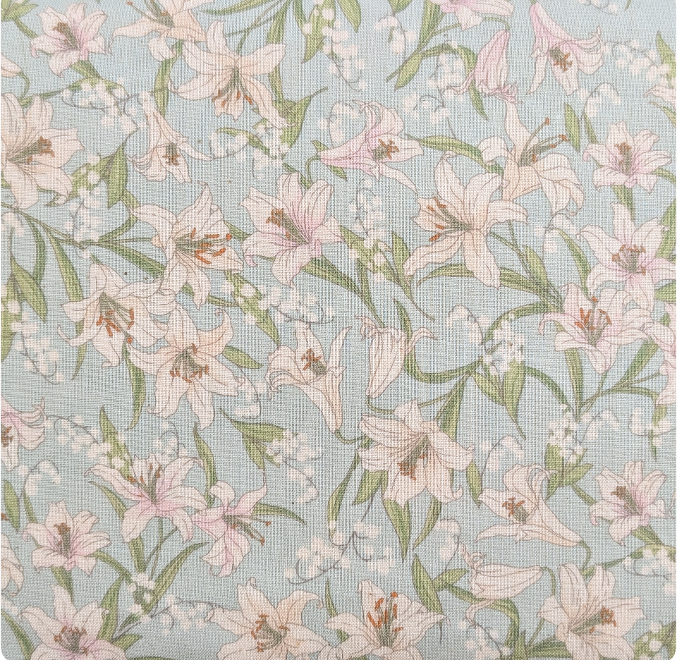 Japanese Imported Quilt Fabric - White Lilies on Green - 83066 D1-2